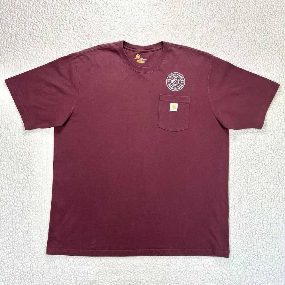 Carhartt K87 2XL‎ Maroon Pocket Work T-Shirt PCI Ent 1998 Graphic Workwear